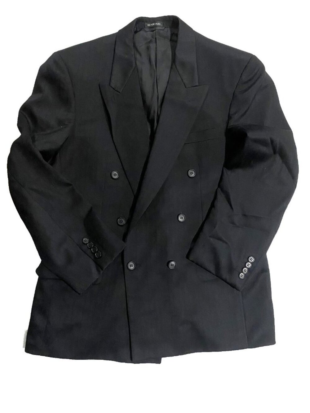 VICTOR HUGO Men's Double Breasted Virgin Wool Blazer Black 42R Formal Tailored